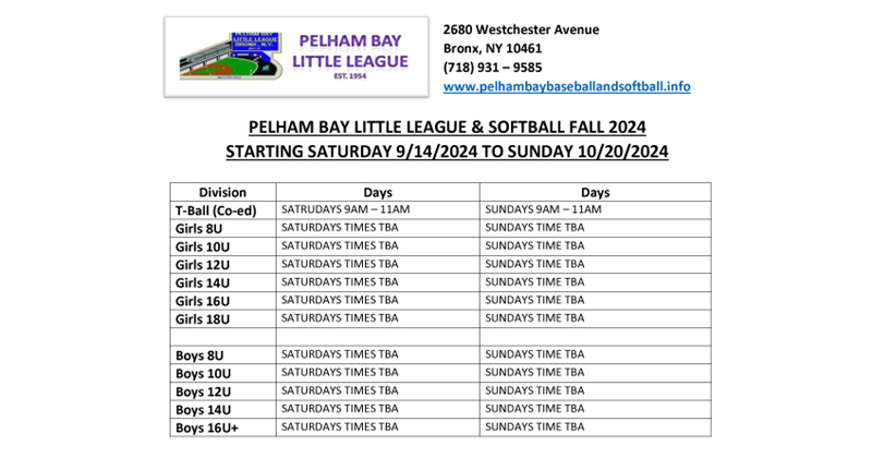 FALL BALL SEPTEMBER 14 TO OCTOBER 20, 2024, SATURDAYS AND SUNDAYS